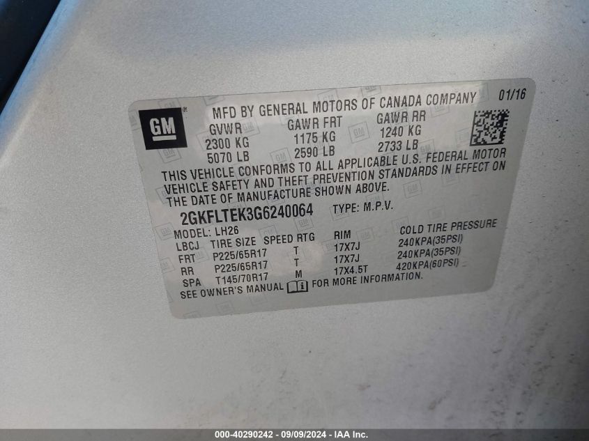 2GKFLTEK3G6240064 2016 GMC Terrain Sle-2