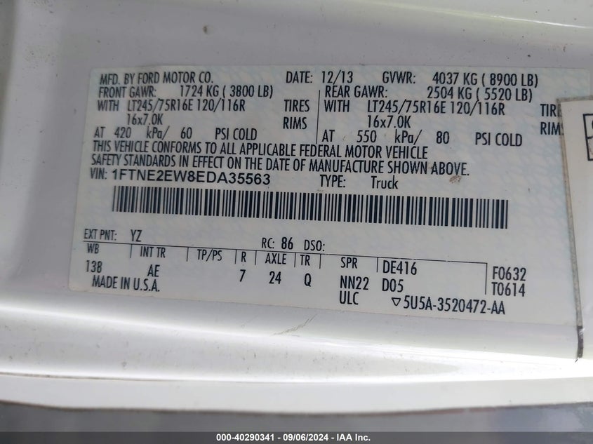 1FTNE2EW8EDA35563 2014 Ford E-250 Commercial
