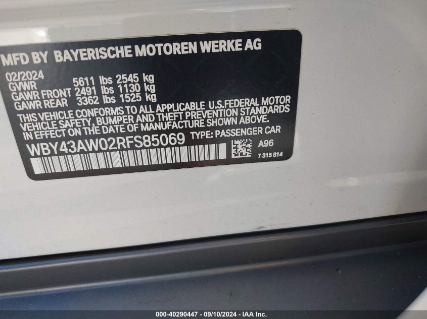 VIN WBY43AW02RFS85069 2024 BMW I4 no.9