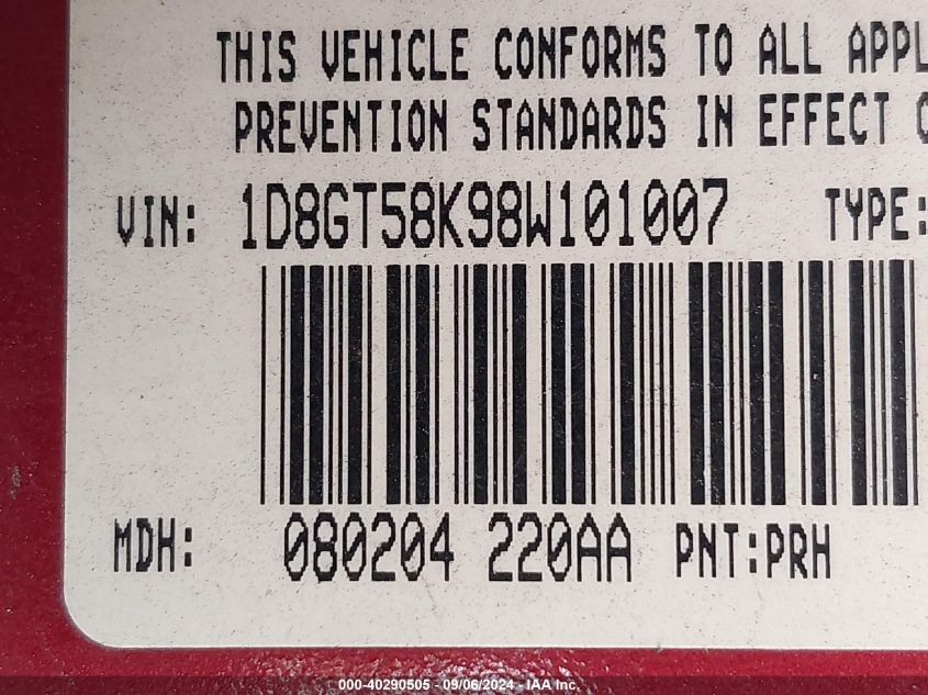 2008 Dodge Nitro Slt/Rt VIN: 1D8GT58K98W101007 Lot: 40290505