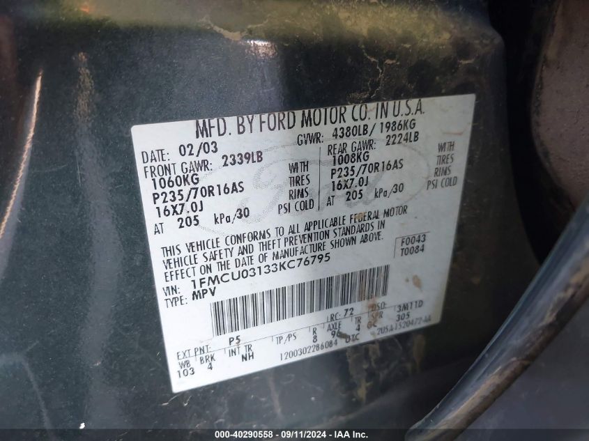 1FMCU03133KC76795 2003 Ford Escape Xlt