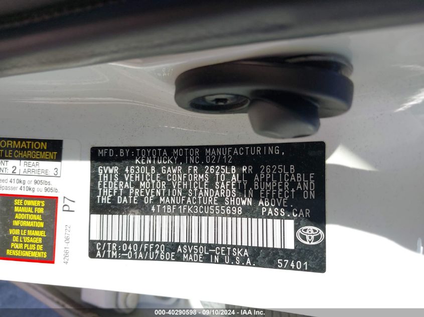 4T1BF1FK3CU555698 2012 Toyota Camry Se