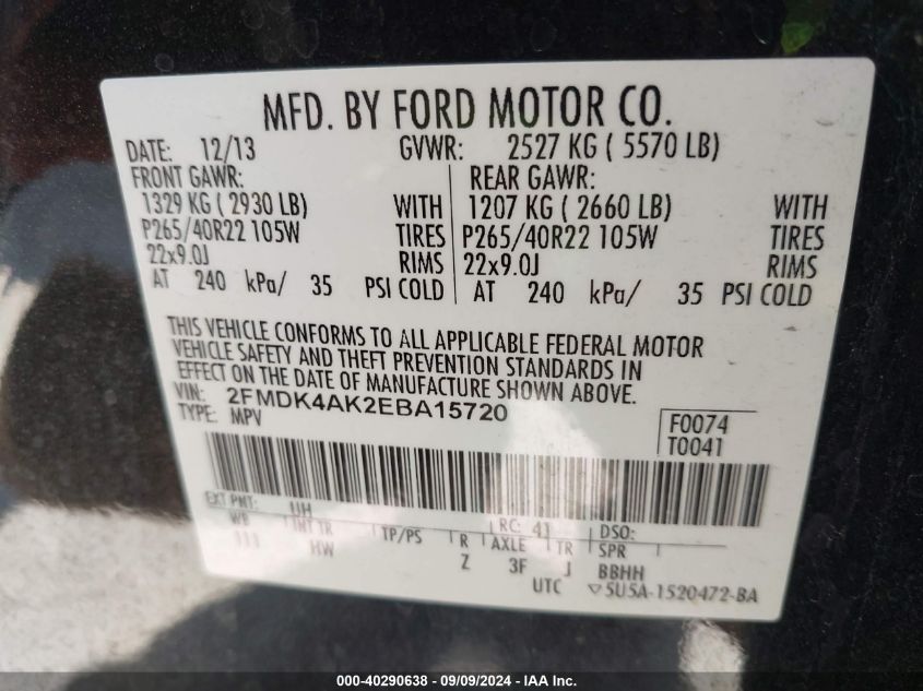 2FMDK4AK2EBA15720 2014 Ford Edge Sport