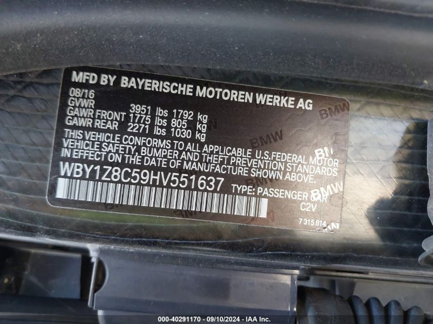 WBY1Z8C59HV551637 2017 BMW I3 94 Ah W/Range Extender