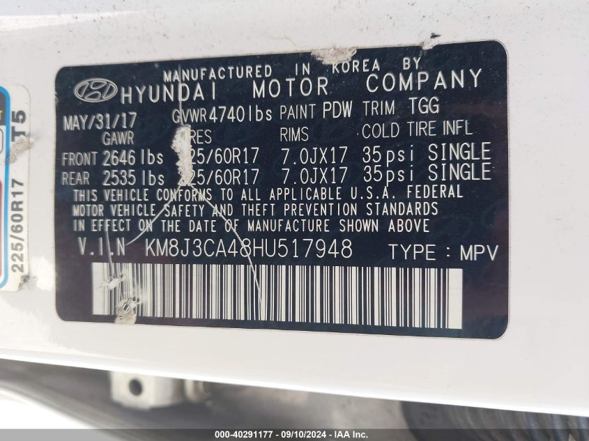 KM8J3CA48HU517948 2017 Hyundai Tucson Limited/Sport And Eco/Se