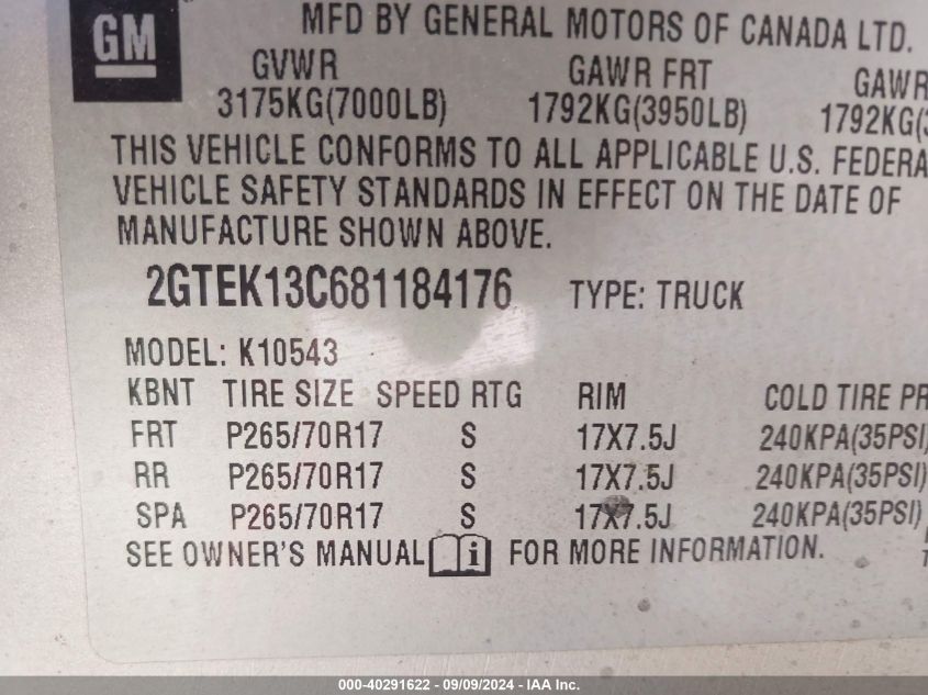 2GTEK13C681184176 2008 GMC Sierra 1500 Sle1