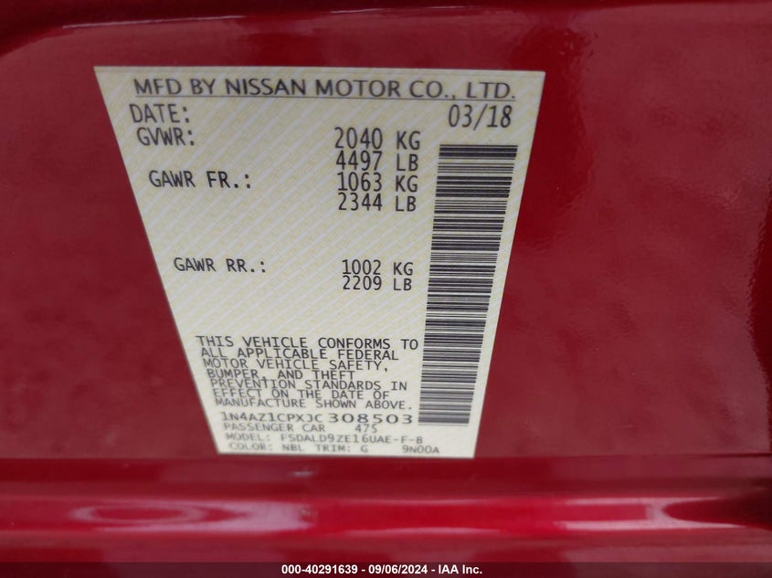 2018 NISSAN LEAF SV - 1N4AZ1CPXJC308503