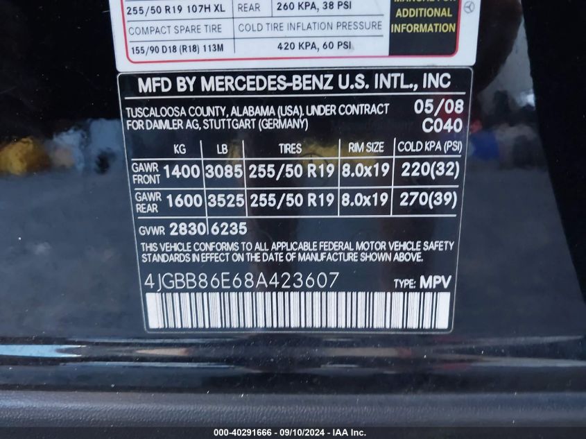 4JGBB86E68A423607 2008 Mercedes-Benz Ml 350