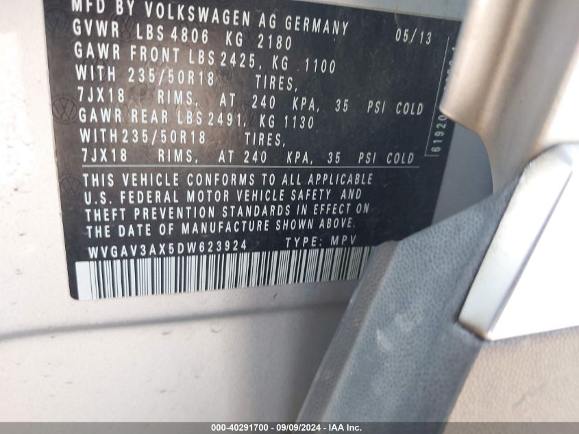 2013 VOLKSWAGEN TIGUAN SE - WVGAV3AX5DW623924