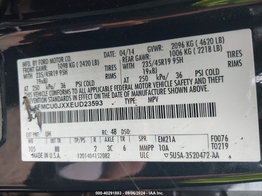 1FMCU0JXXEUD23593 2014 Ford Escape Titanium