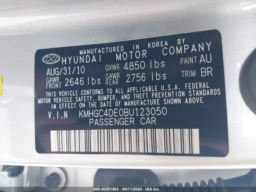 KMHGC4DE0BU123050 2011 Hyundai Genesis 3.8