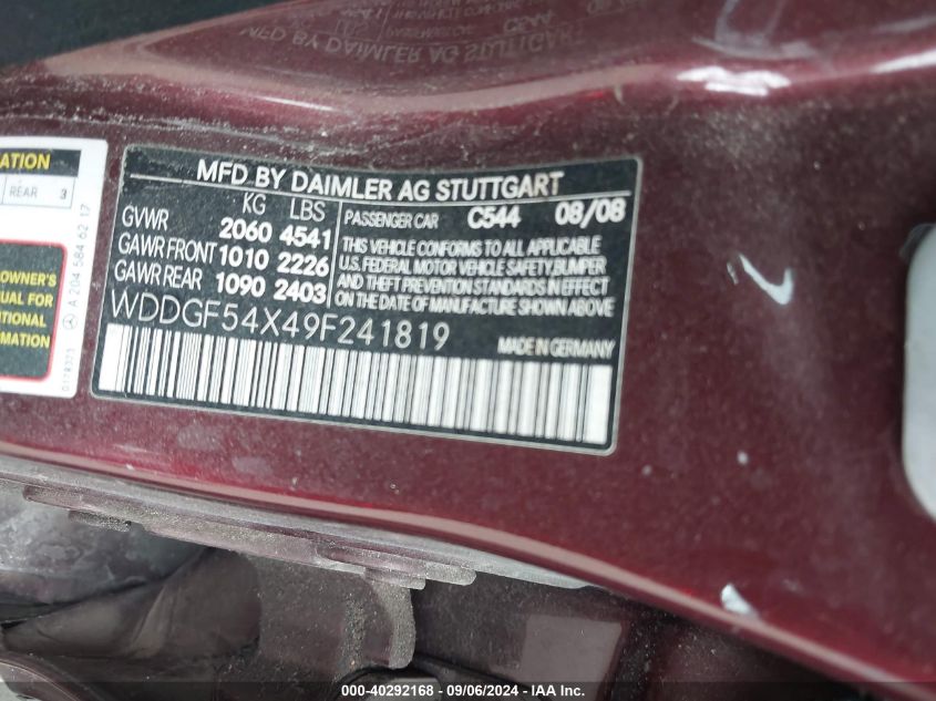 WDDGF54X49F241819 2009 Mercedes-Benz C 300 Luxury/Sport