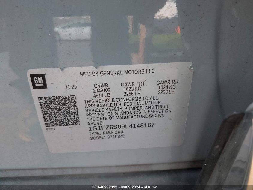 1G1FZ6S09L4148167 2020 Chevrolet Bolt Ev Fwd Premier