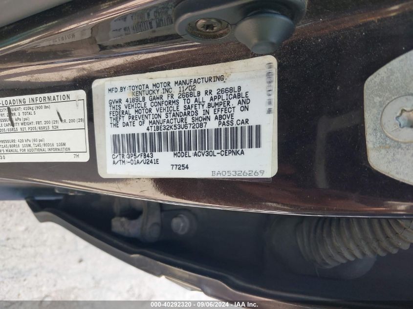 4T1BE32K53U672087 2003 Toyota Camry Le