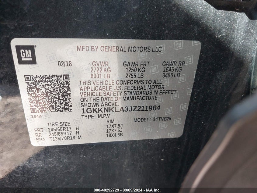 2018 GMC ACADIA SLE - 1GKKNKLA3JZ211964