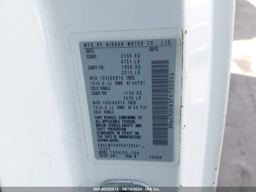 2015 NISSAN NV200 S/SV - 3N6CM0KN3FK720241