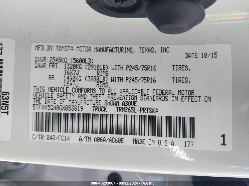 2016 TOYOTA TACOMA SR5 - 5TFAX5GN8GX053819