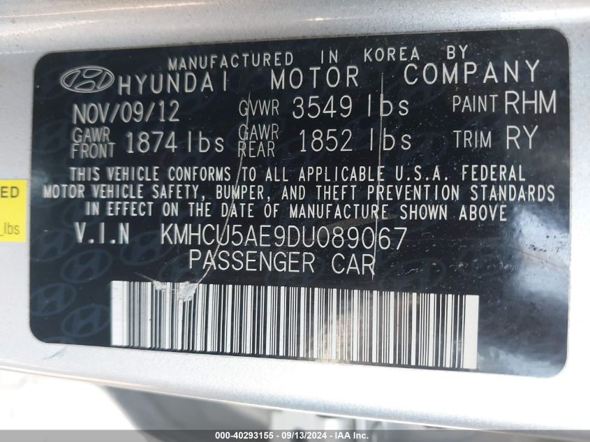 KMHCU5AE9DU089067 2013 Hyundai Accent Se