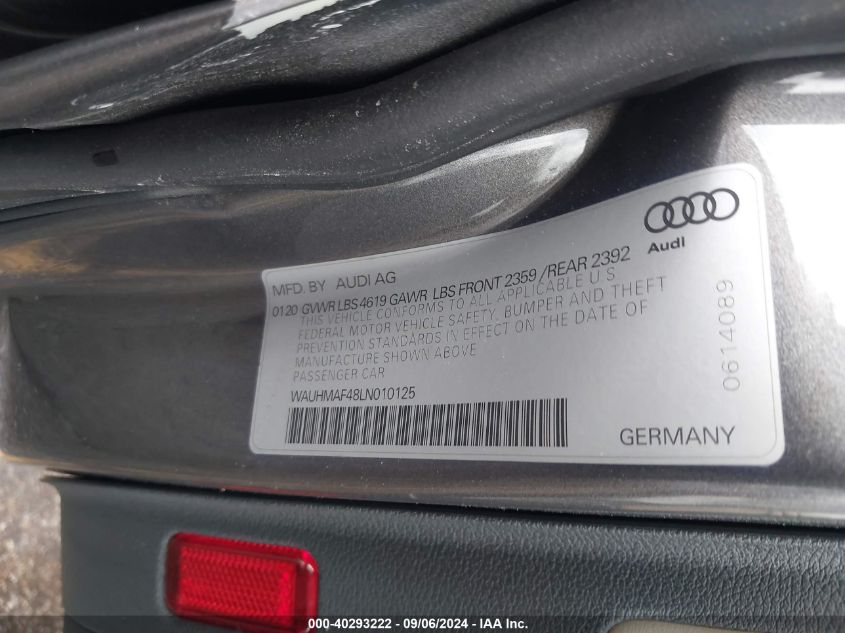 2020 Audi A4 Premium Plus 40 Tfsi Front-Wheel Drive S Tronic VIN: WAUHMAF48LN010125 Lot: 40293222