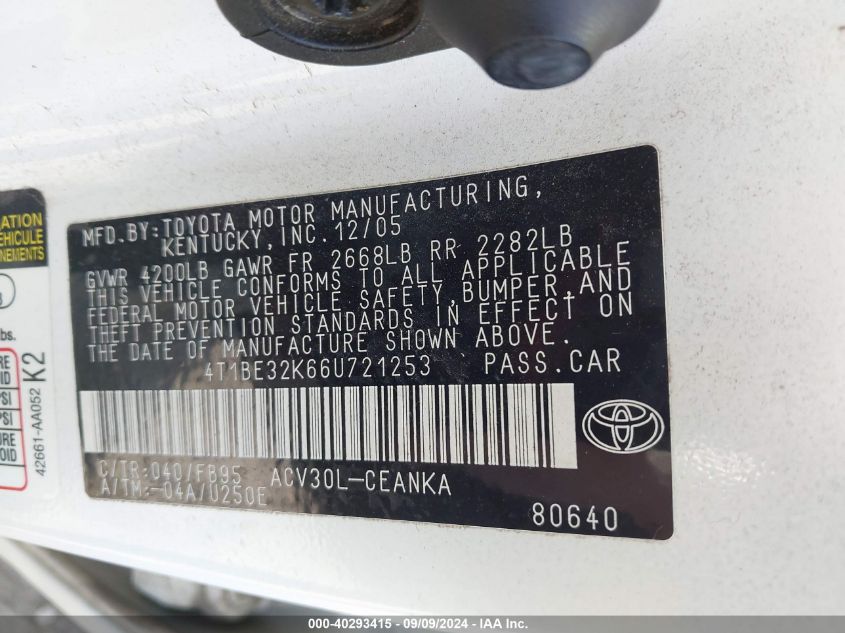 4T1BE32K66U721253 2006 Toyota Camry Le