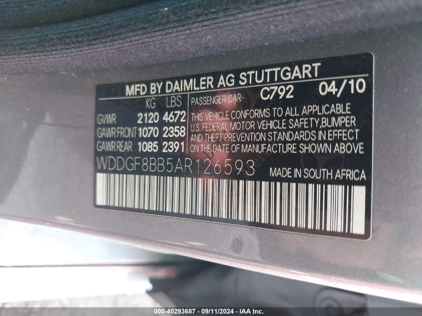 WDDGF8BB5AR126593 2010 Mercedes-Benz C 300 Luxury 4Matic/Sport 4Matic