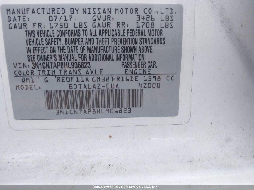 3N1CN7AP8HL906823 2017 Nissan Versa S/S Plus/Sv/Sl