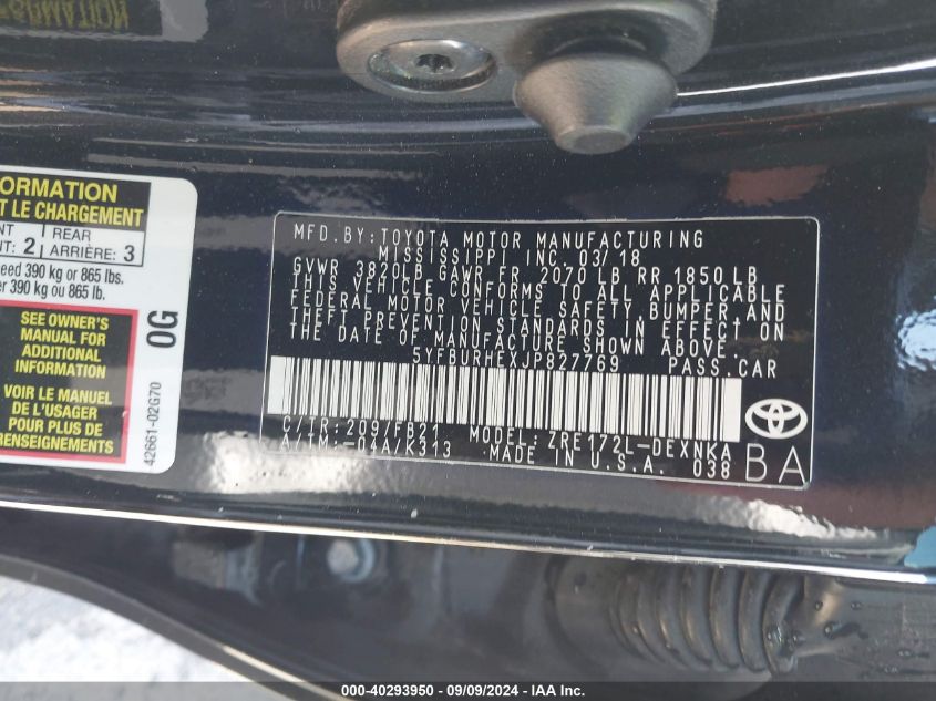 2018 TOYOTA COROLLA LE - 5YFBURHEXJP827769