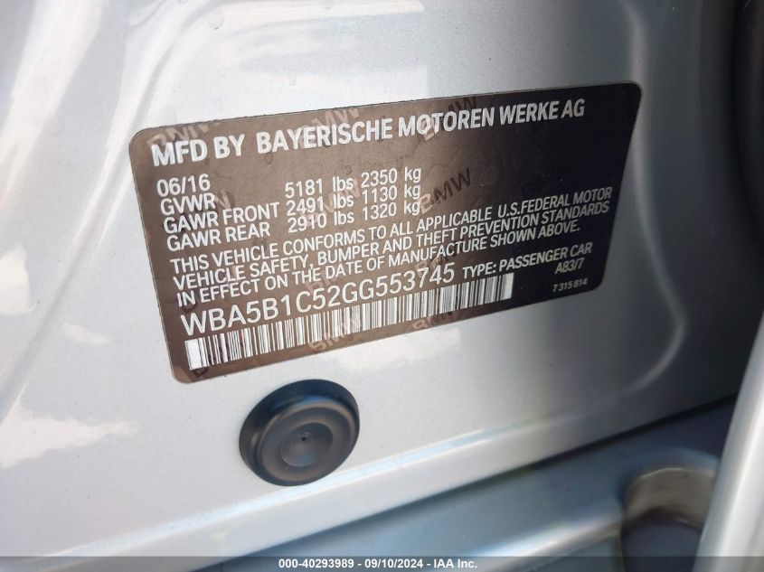 WBA5B1C52GG553745 2016 BMW 535I