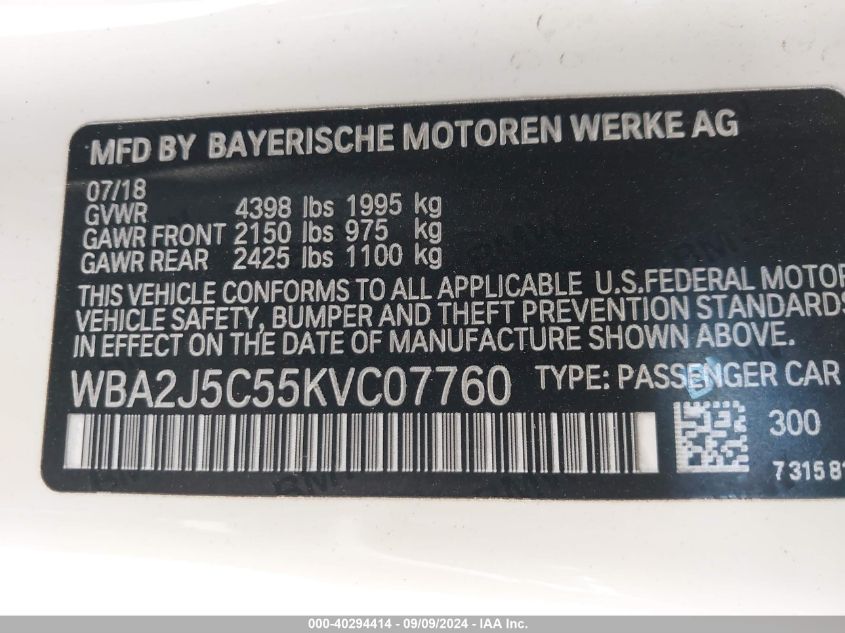 WBA2J5C55KVC07760 2019 BMW M240I