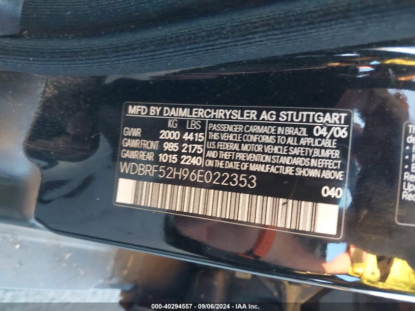 2006 Mercedes-Benz C 230 Sport VIN: WDBRF52H96E022353 Lot: 40294557