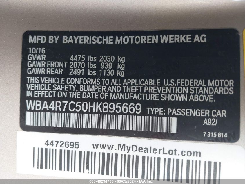2017 BMW 430I - WBA4R7C50HK895669