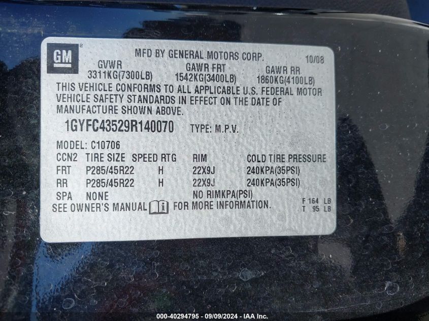 1GYFC43529R140070 2009 Cadillac Escalade Hybrid Standard