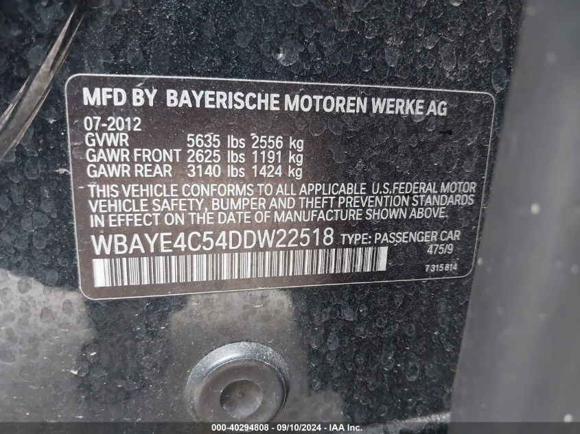 WBAYE4C54DDW22518 2013 BMW 740Li