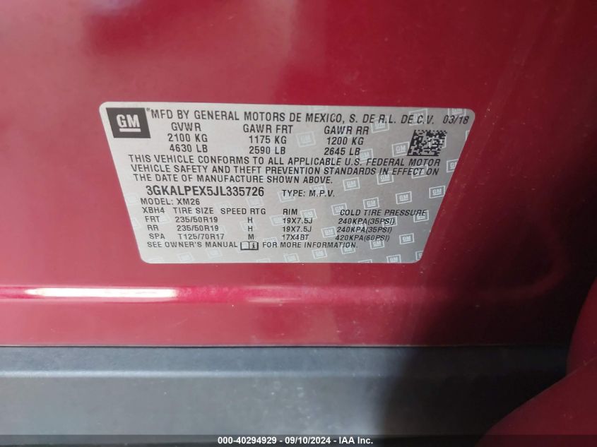 VIN 3GKALPEX5JL335726 2018 GMC TERRAIN SLT