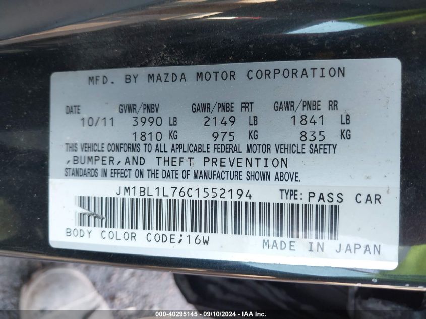 2012 Mazda Mazda3 I Touring VIN: JM1BL1L76C1552194 Lot: 40295145