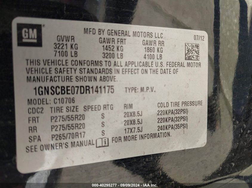 2013 CHEVROLET TAHOE LT - 1GNSCBE07DR141175