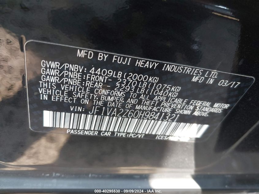 JF1VA2Z60H9841321 2017 Subaru Wrx Sti Limited