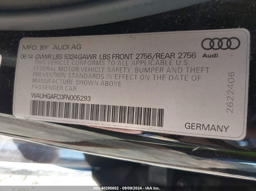 2015 Audi A6 3.0T Premium Plus VIN: WAUHGAFC0FN005293 Lot: 40295682