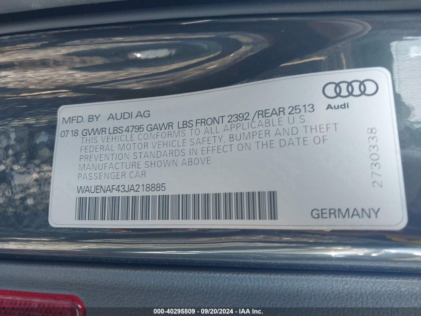 2018 AUDI A4 2.0T TECH PREMIUM - WAUENAF43JA218885