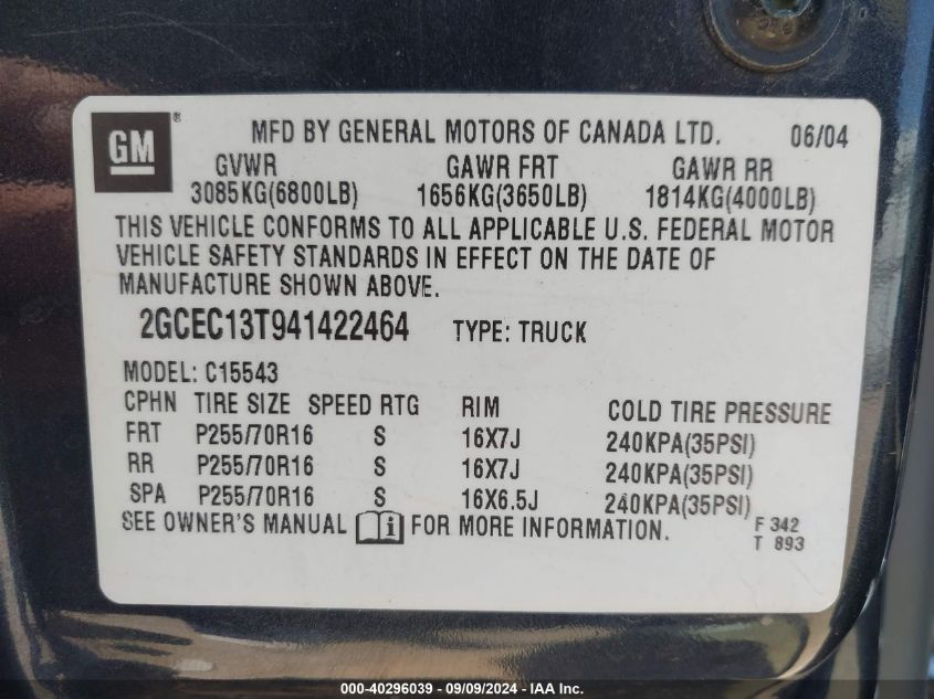 2GCEC13T941422464 2004 Chevrolet Silverado 1500 Ls