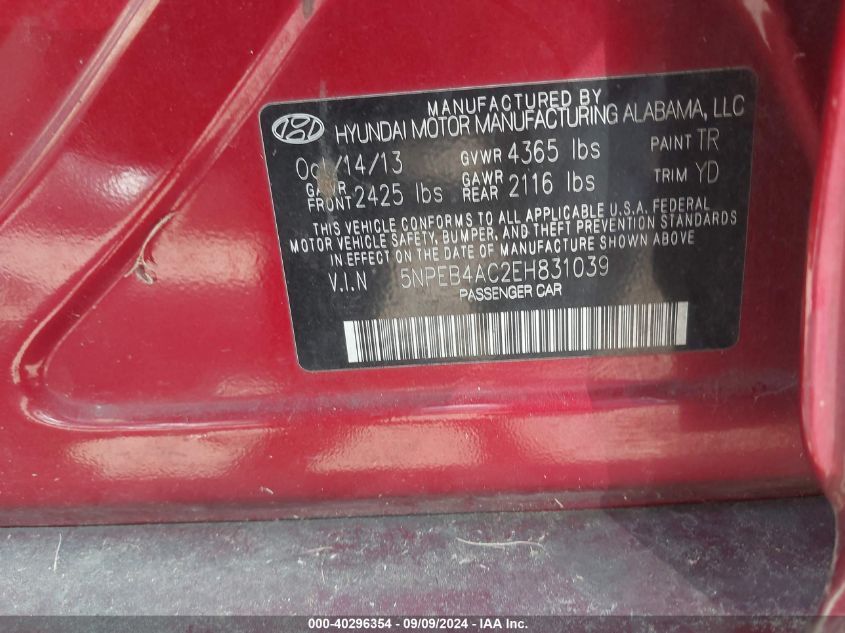 2014 HYUNDAI SONATA GLS - 5NPEB4AC2EH831039