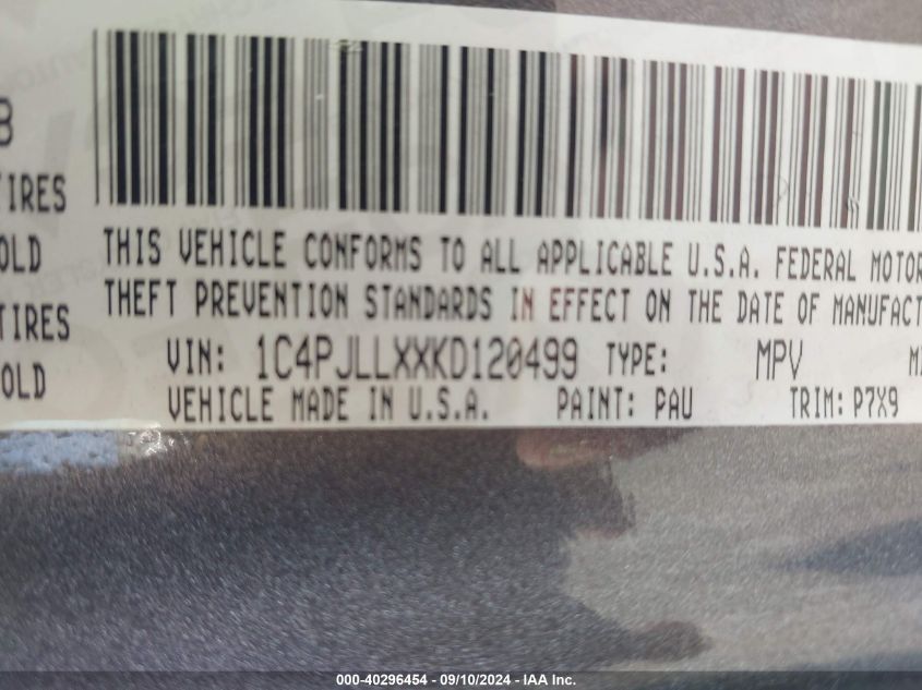 VIN 1C4PJLLXXKD120499 2019 JEEP CHEROKEE LATITUDE PLUS FWD