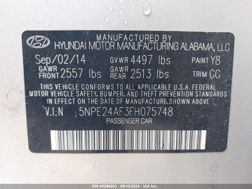 2015 HYUNDAI SONATA SE - 5NPE24AF3FH075748