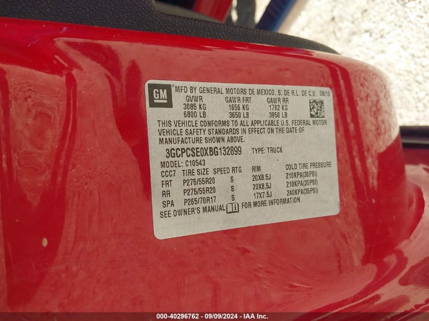 2011 Chevrolet Silverado 1500 Lt VIN: 3GCPCSE0XBG132899 Lot: 40296762