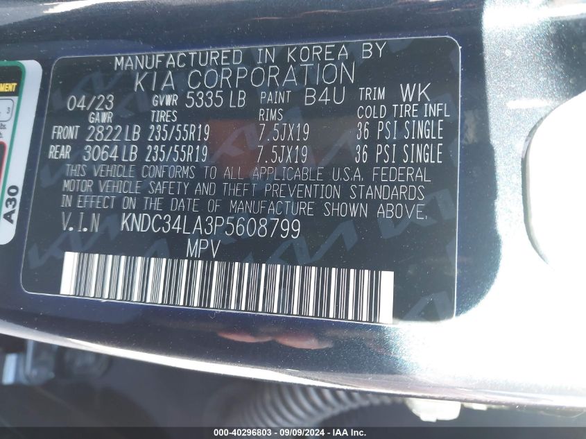 2023 Kia Ev6 Wind VIN: KNDC34LA3P5608799 Lot: 40296803