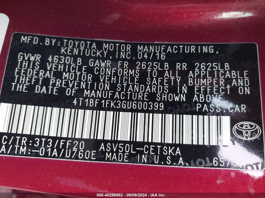 2016 TOYOTA CAMRY SE - 4T1BF1FK1GU600399