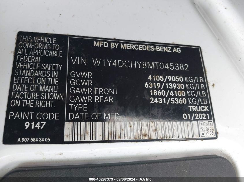 W1Y4DCHY8MT045382 2021 Mercedes-Benz Sprinter 2500 High Roof I4 Diesel