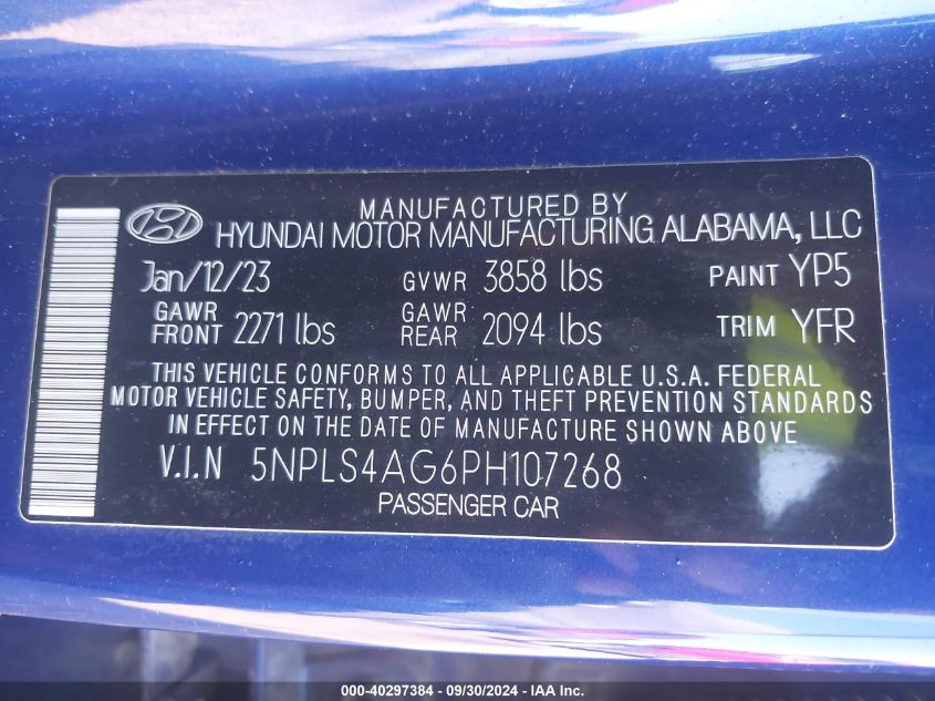 2023 Hyundai Elantra Sel VIN: 5NPLS4AG6PH107268 Lot: 40297384