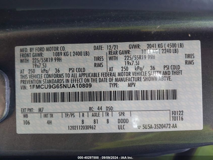 2022 FORD ESCAPE SE - 1FMCU9G65NUA10809