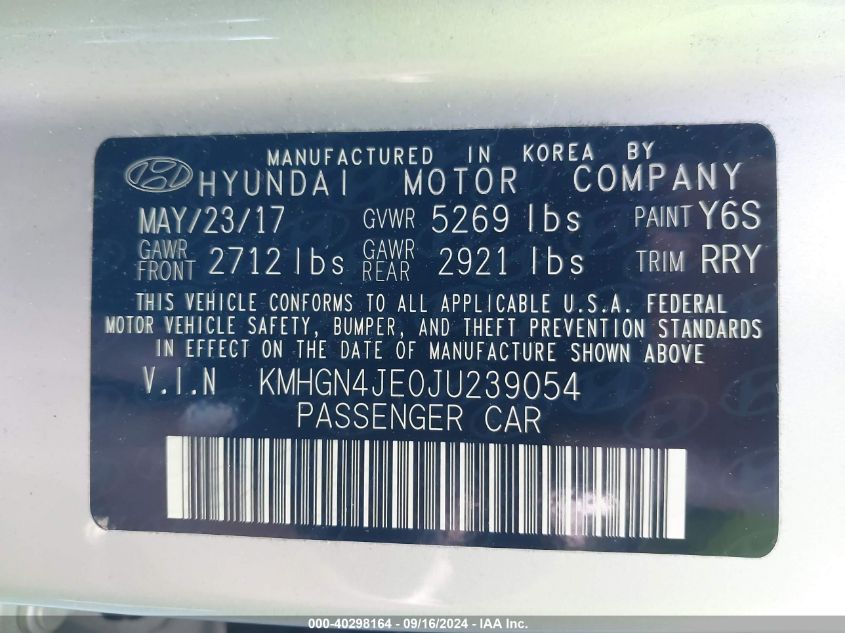 KMHGN4JE0JU239054 2018 Genesis G80 3.8